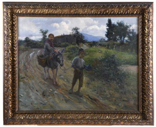 JOAN BAIXAS I CARRETER (1863-1925). "NIÑOS CON BURRO", 1915.