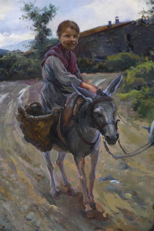 JOAN BAIXAS I CARRETER (1863-1925). "NIÑOS CON BURRO", 1915.