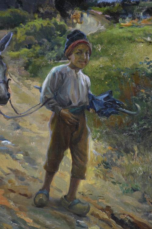 JOAN BAIXAS I CARRETER (1863-1925). "CHILDREN WITH A DONKEY