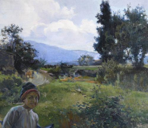 JOAN BAIXAS I CARRETER (1863-1925). "NIÑOS CON BURRO", 1915.