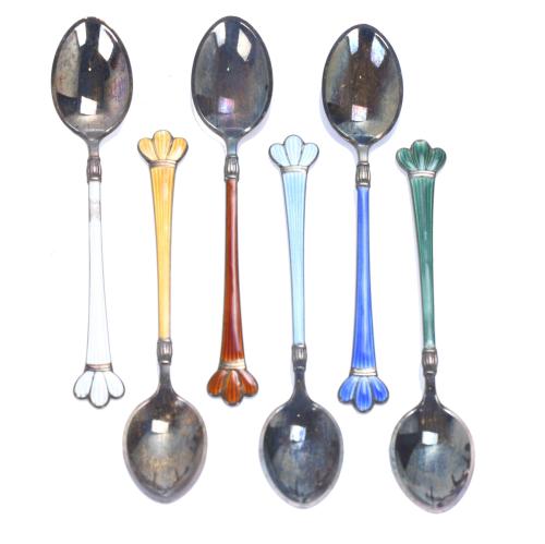 ELA DENMARK. SET OF SIX SILVER TEASPOONS, SECOND HALF OF TH