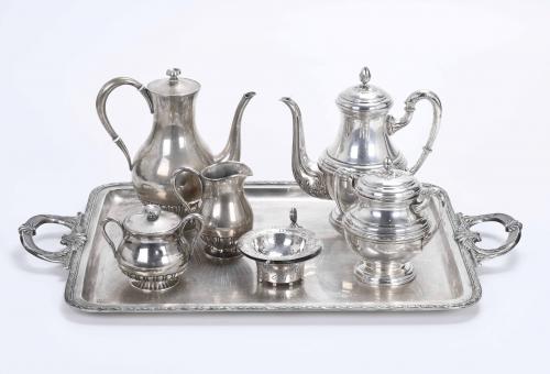SPANISH COFFEE AND TEA SET FROM DIFFERENT MODELS IN SILVER,