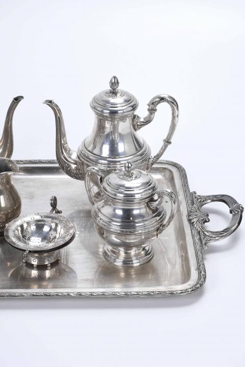 SPANISH COFFEE AND TEA SET FROM DIFFERENT MODELS IN SILVER,