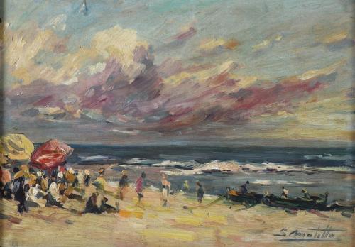 20TH CENTURY SPANISH SCHOOL. "BEACH SCENE".
