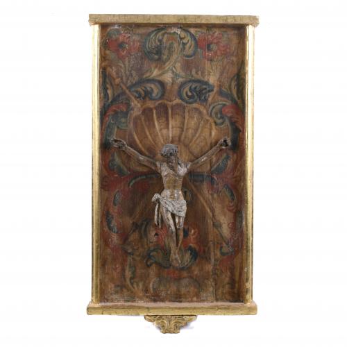 18TH CENTURY SPANISH SCHOOL CHRIST NAILED TO THE CROSS.