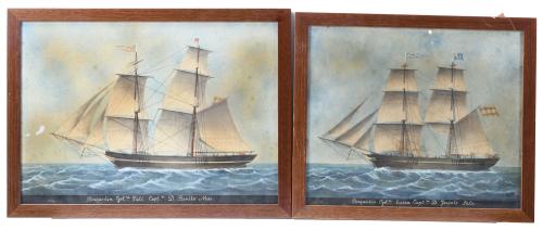 JOSEPH HONORÉ MAXIME PELLEGRIN (1793-1869). "TWO BRIGANTINE SCHOONERS", 1855.