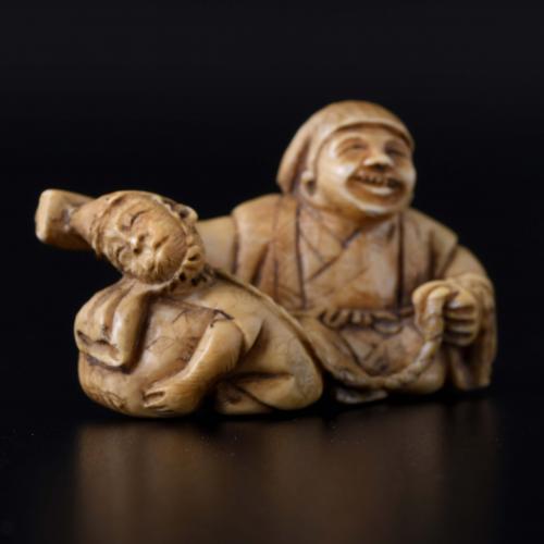 JAPANESE SCHOOL. MEIJI PERIOD, 19TH CENTURY. "MONKEYS TAMER