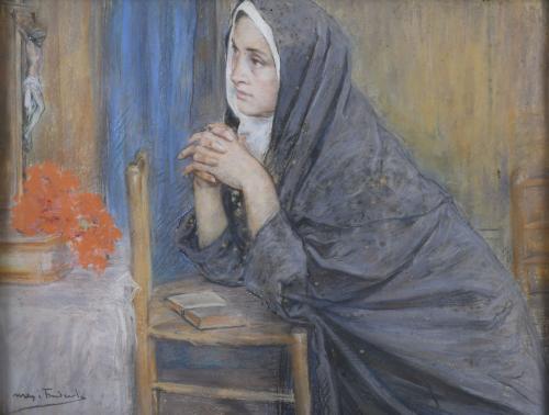 ARCADI MAS I FONDEVILA (1852-1934). "MONJA EN ORACIÓN".