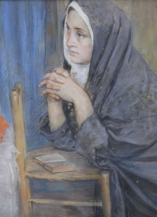 ARCADI MAS I FONDEVILA (1852-1934). "MONJA EN ORACIÓN".