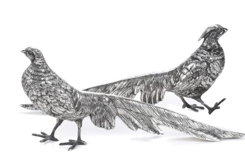 SPANISH DOVE AND PHEASANT IN SILVER, MID 20TH CENTURY.