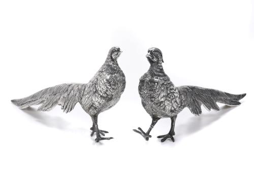 SPANISH DOVE AND PHEASANT IN SILVER, MID 20TH CENTURY.