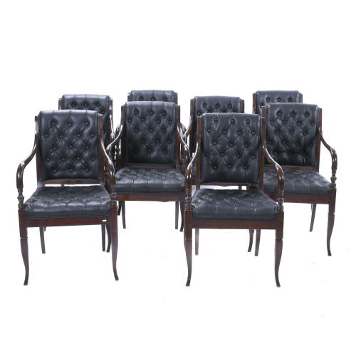 SET OF EIGHT SPANISH ARMCHAIRS, MID 20TH CENTURY.