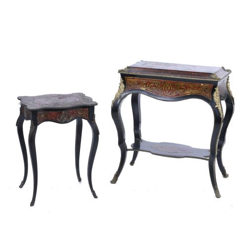TWO FRENCH SIDE TABLES, BOULLE STYLE, MID 20TH CENTURY.
