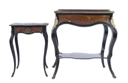 TWO FRENCH SIDE TABLES, BOULLE STYLE, MID 20TH CENTURY.