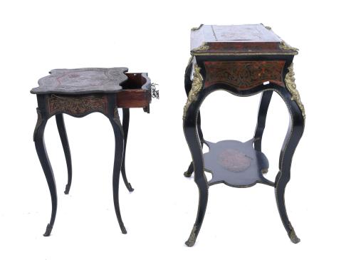 TWO FRENCH SIDE TABLES, BOULLE STYLE, MID 20TH CENTURY.