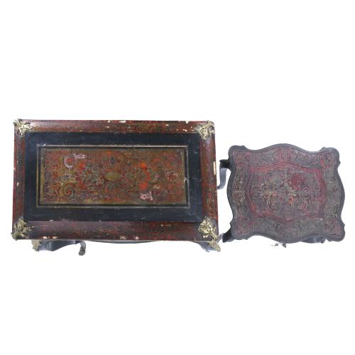 TWO FRENCH SIDE TABLES, BOULLE STYLE, MID 20TH CENTURY.