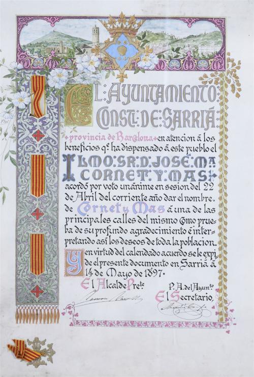 FRANCESC FLOS (1859-1929). "COMMEMORATIVE BORDER OF THE TOW