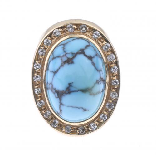 RING IN YELLOW GOLD, DIAMONDS AND TURQUOISE.
