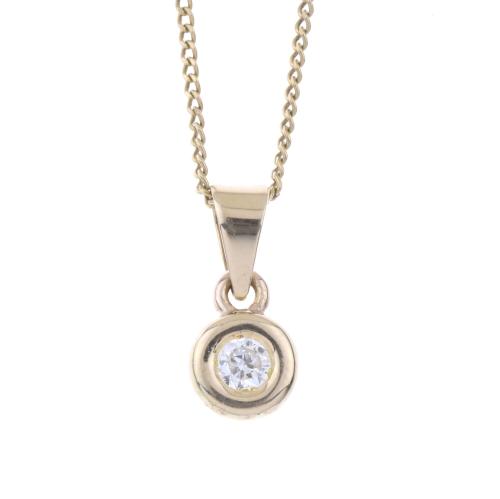 CHAIN WITH SOLITAIRE PENDANT IN YELLOW GOLD AND DIAMOND.