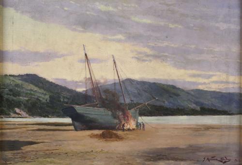 JUAN MARTÍNEZ ABADES (1862-1920). "BURNING SHIP", 1915.