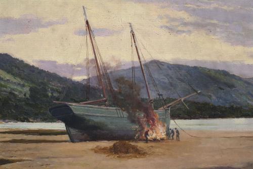 JUAN MARTÍNEZ ABADES (1862-1920). "BARCO ARDIENDO", 1915.