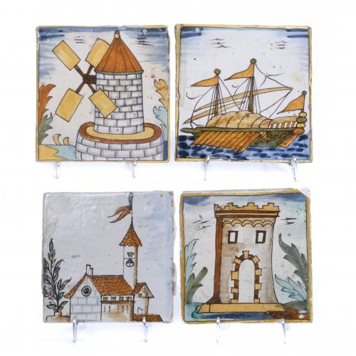 FOUR CATALAN TILES OF "ARTS I OFICIS", 18TH AND 19TH CENTURIES.
