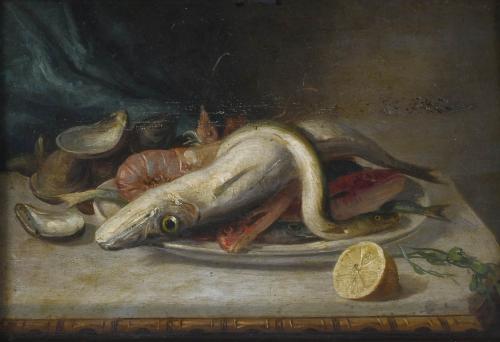 ATTRIBUTED TO ADELARDO PARRILLA (1877-1953). "STILL LIFE WITH FISH".