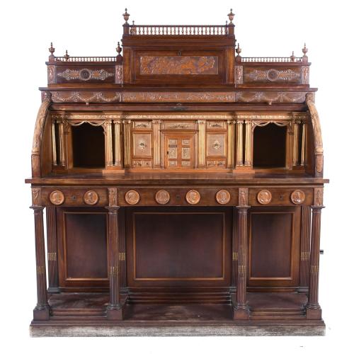 AFTER THE "APOLLO" MODEL BY DAVID ROENTGEN (1743-1807). CYLINDRICAL BUREAU, NEOCLASSICAL STYLE, MID 20TH CENTURY.
