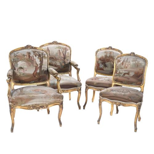 FRENCH LOUIS XV STYLE SET OF CHAIRS, EARLY 20TH CENTURY.