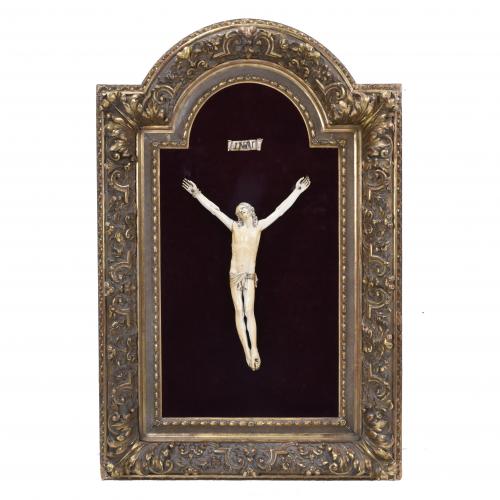 18TH CENTURY SPANISH SCHOOL CRUCIFIED CHRIST.