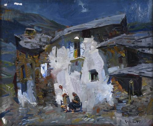 JOSEP SERRASANTA (1916-1998). "RURAL LANDSCAPE WITH FIGURES".