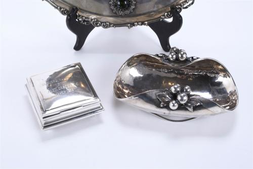 TWO PERUVIAN SILVER CENTREPIECES AND JEWELLERY BOX, SECOND 