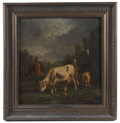 ANTONIO CORTÉS Y AGUILAR (1827-1908). "LANDSCAPE WITH COWS".