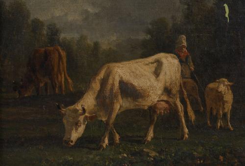 ANTONIO CORTÉS Y AGUILAR (1827-1908). "LANDSCAPE WITH COWS".