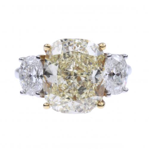 CUSHION FANCY YELLOW RING, 8.04 CTS., HRD. CERTIFICATE.