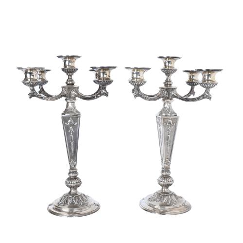 MASRIERA Y CARRERAS. PAIR OF BARCELONA SILVER CANDELABRA, F