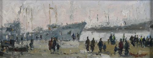 PERE MONTSERRAT (1926). Pair of oil paintings: "DE PASEO, P