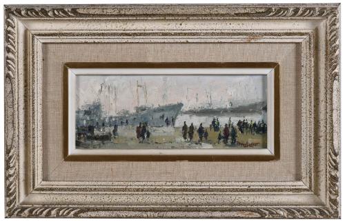 PERE MONTSERRAT (1926). Pair of oil paintings: "DE PASEO, P