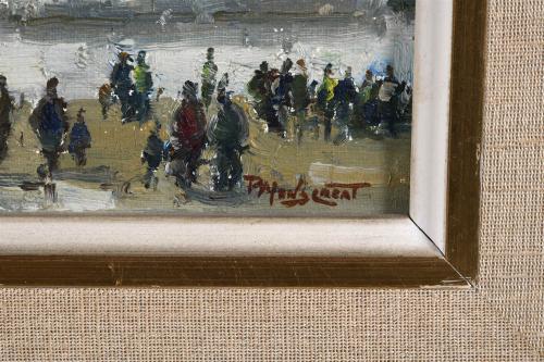 PERE MONTSERRAT (1926). Pair of oil paintings: "DE PASEO, P