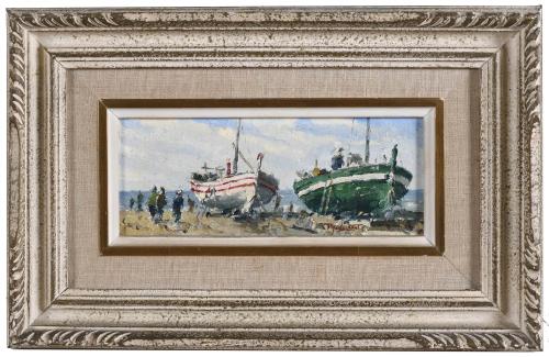 PERE MONTSERRAT (1926). Pair of oil paintings: "DE PASEO, P