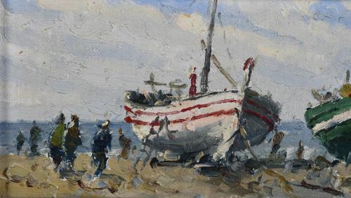 PERE MONTSERRAT (1926). Pair of oil paintings: "DE PASEO, P