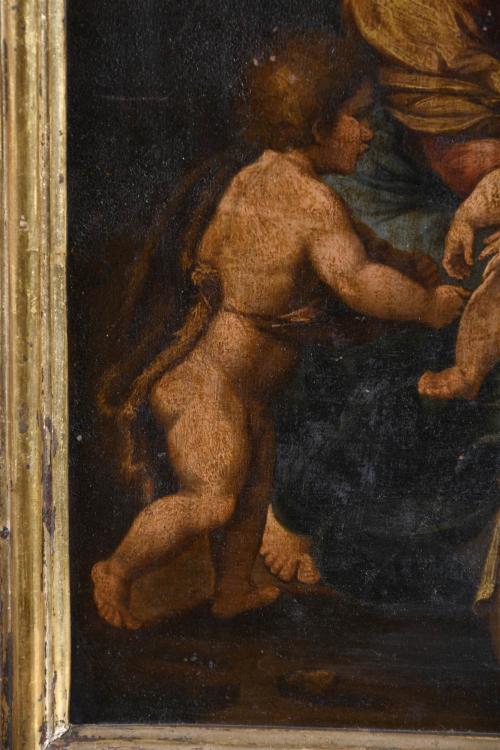 18TH CENTURY SPANISH SCHOOL "HOLY FAMILY WITH SAINT JOHN AN