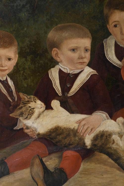 20TH CENTURY SPANISH SCHOOL. "CHILDREN AND CAT".