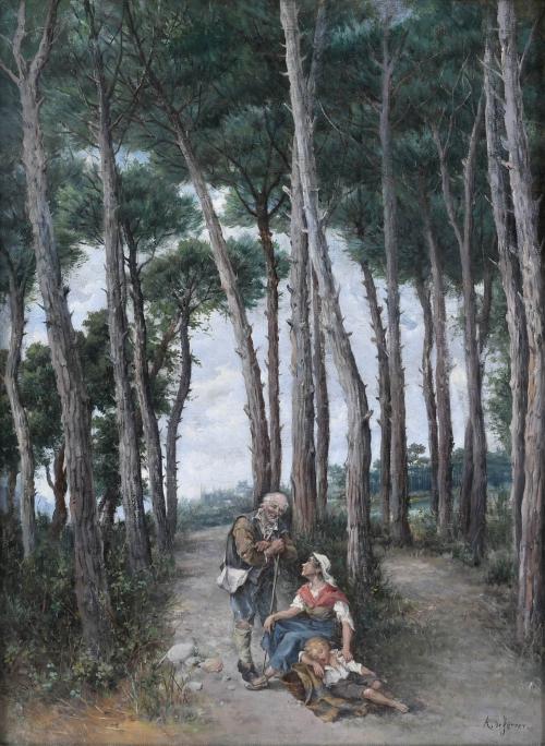ANTONI DE FERRER CORRIOL (1849-1909). "PEASANTS IN A FOREST".