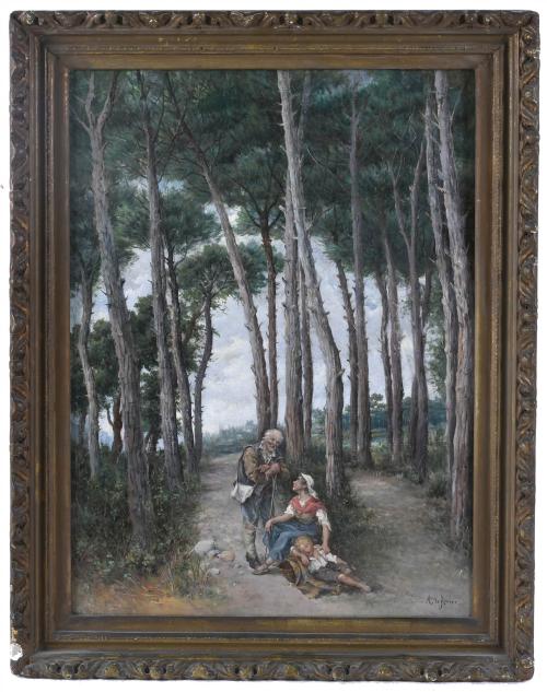 ANTONI DE FERRER CORRIOL (1849-1909). "PEASANTS IN A FOREST