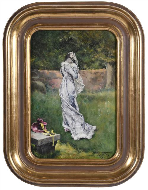 ANTONIO FABRÉS (1854-1938). "LADY IN THE GARDEN".