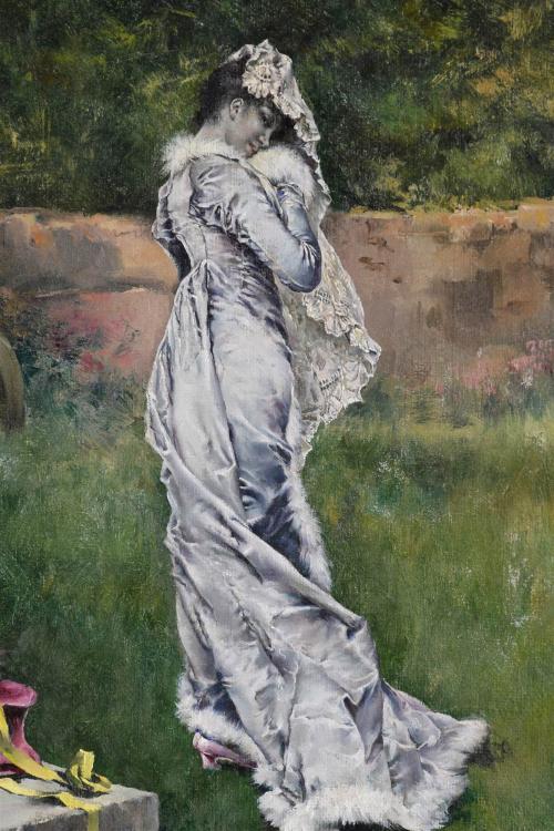 ANTONIO FABRÉS (1854-1938). "DAMA EN EL JARDÍN".