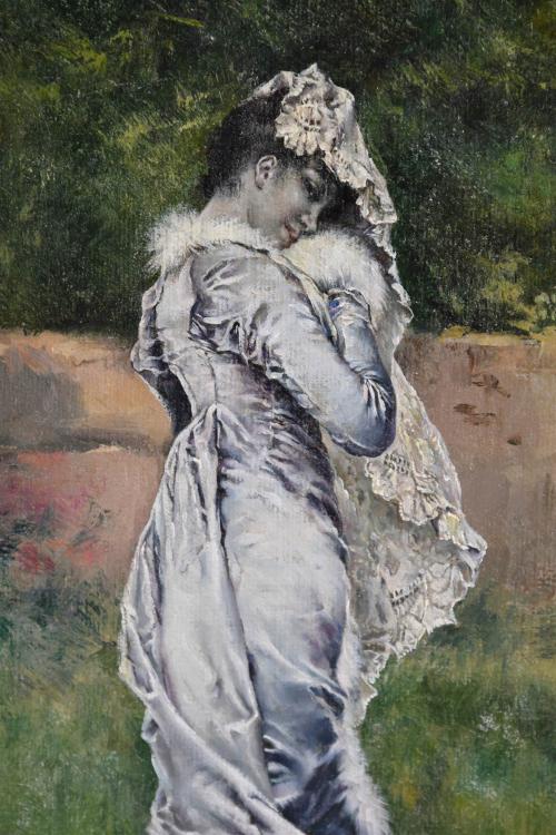 ANTONIO FABRÉS (1854-1938). "DAMA EN EL JARDÍN".