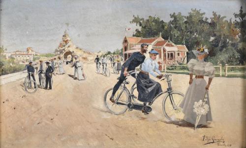 FELIPE GONZÁLEZ (19TH CENTURY). "PROMENADE IN BIARRITZ", 1895.