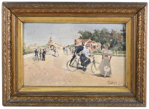 FELIPE GONZÁLEZ (19TH CENTURY). "PROMENADE IN BIARRITZ", 18
